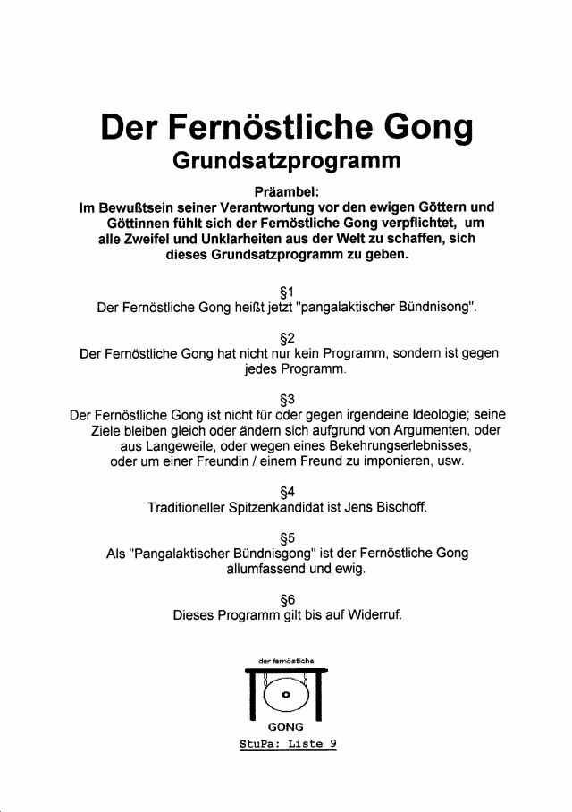 Das Grundsatzprogramm des Fernöstlichen Gongs